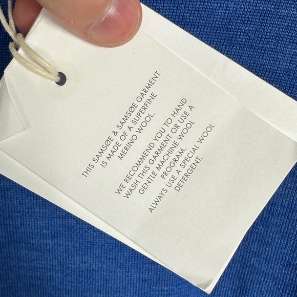 NWT Samsoe 100% Merino Wool Blue Crew Neck Sweater Mens Size XL Knit Lightweight - Picture 11 of 16